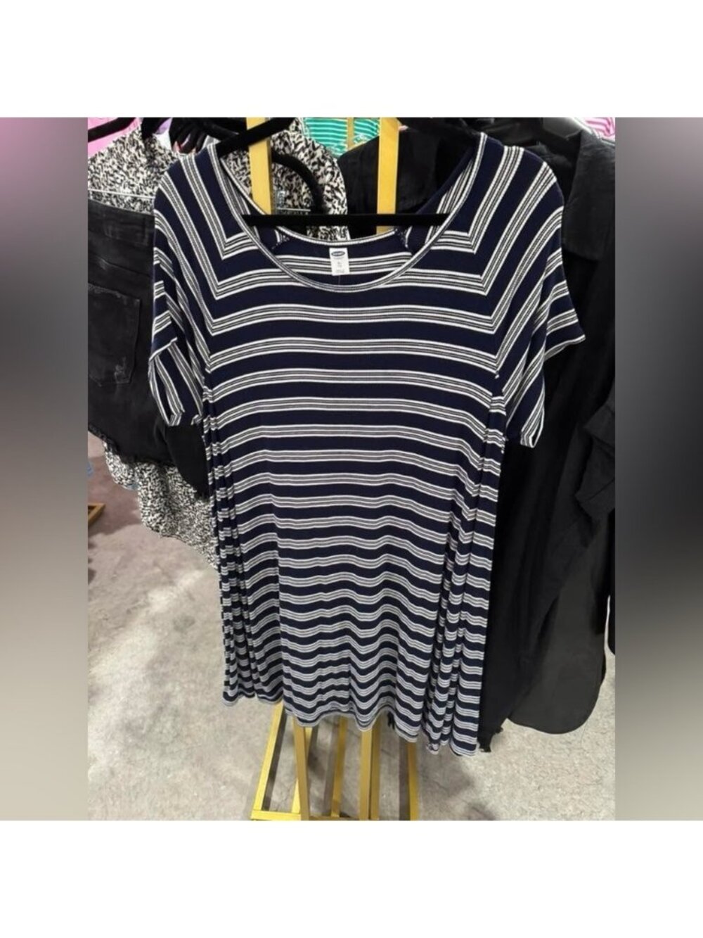 Old Navy Short Sleeve Navy and White Striped Dress